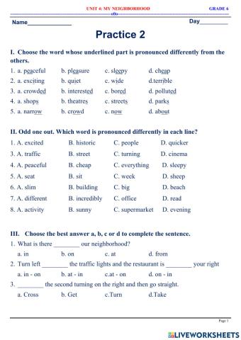 English 6 - Unit 4 - My neighbourhood -