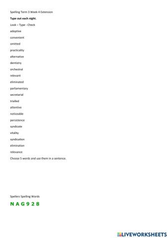 CHILL5 Spelling Extension Week 4 Unit 24