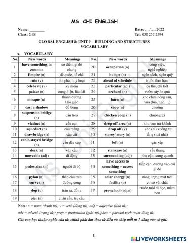 Foreign teacher-GE8-U9-Vocab Revision