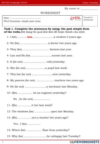 FFs3. REVIEW SIMPLE PAST TENSE