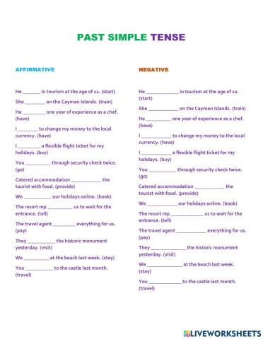 PAST SIMPLE TENSE in Tourism