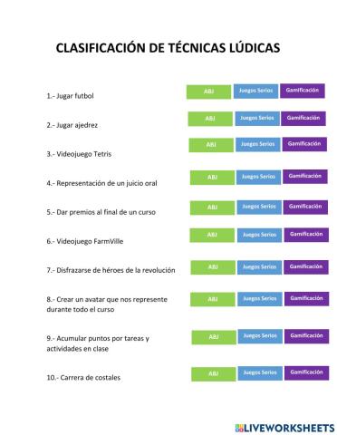 Ejemplos técnicas lúdicas