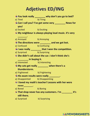 Adjetives with ed or ing