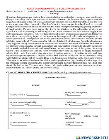 Ielts table completion exercise 1