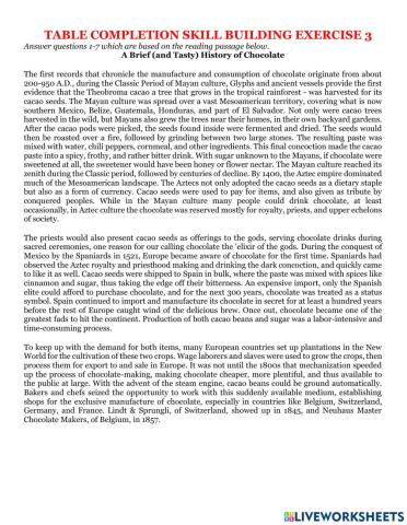 Ielts table completion exercise 3