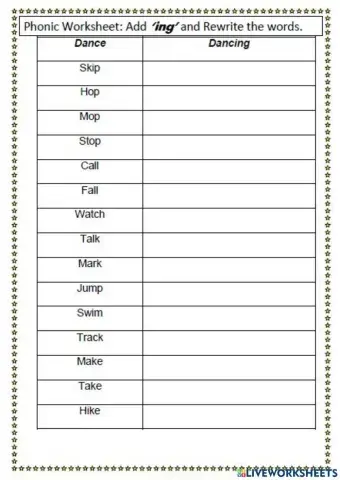 Ending ing to the verbs