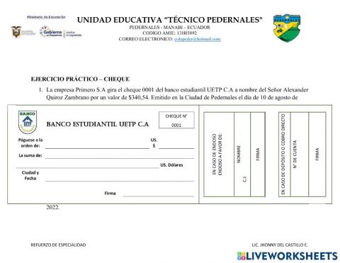 Ejercicio cheque