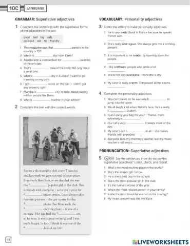 Personality adjectives - hw