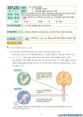 중3-Ⅳ-2-2. 신경계를 통해 일어나는 반응