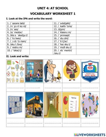 Unit 4: At school