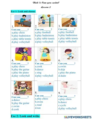 Unit 5: Can you swim? L2
