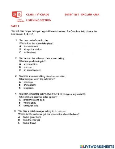 Entry test listening (grade 11)