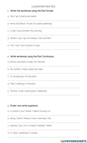 Classwork Past Simple - Continuous