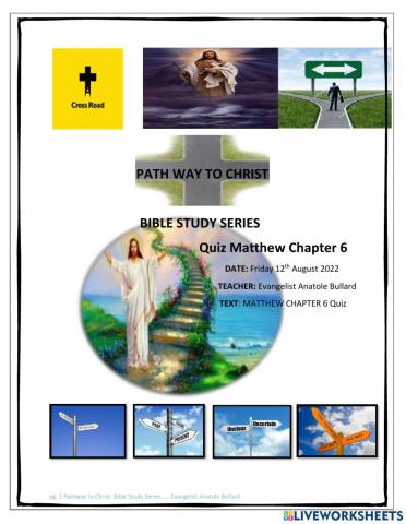 Pathway To Christ Bible Studies Series Matthew Chapter 6 Quiz
