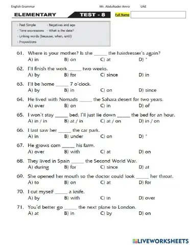 Elementary Test 8 Part 4 Grammar