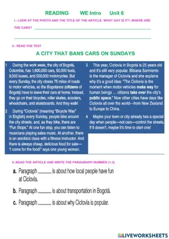 A city that bans cars on sundays