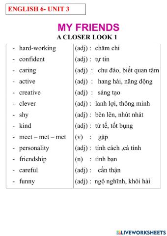 English 6- unit 3- a closer look 1
