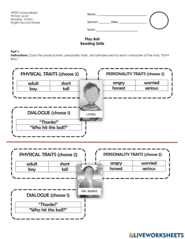 Play ball reading skills 2