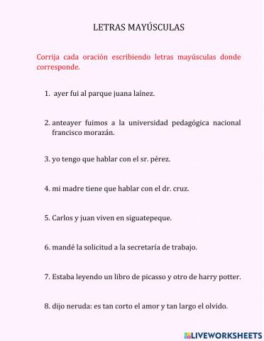 Uso de las letras mayúsculas