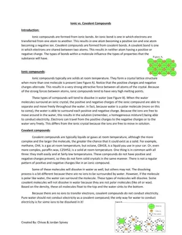 Ionic vs. Covalent Compounds Reading - Activity