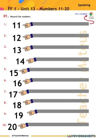 FF 1 - Unit 13 - Numbers 11 20 - Speaking