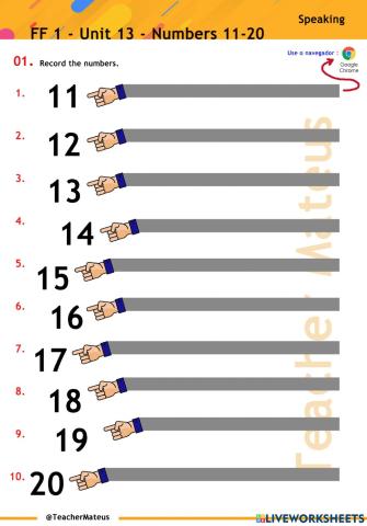 FF 1 - Unit 13 - Numbers 11 20 - Speaking