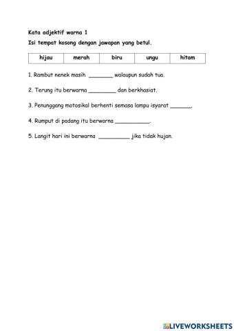 Tahun 2 Kata Adjektif Warna 1