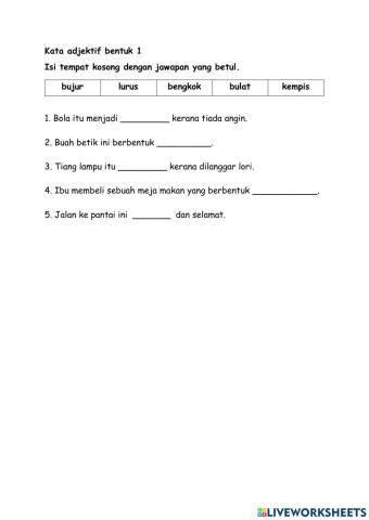 Tahun 2 Kata Adjektif Bentuk 1