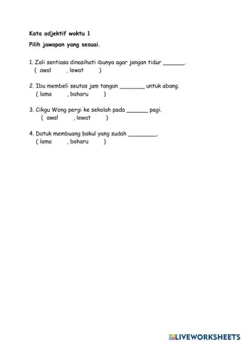 Tahun 2 Kata Adjektif Waktu 1