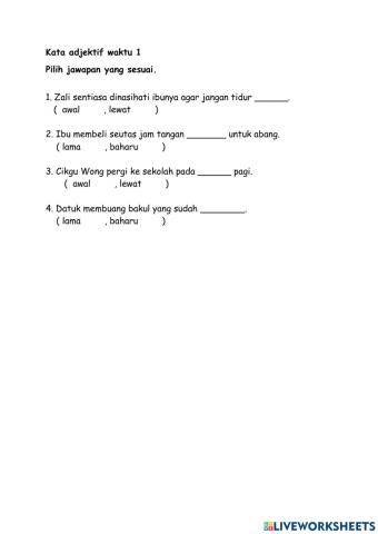 Tahun 2 Kata Adjektif Waktu 1