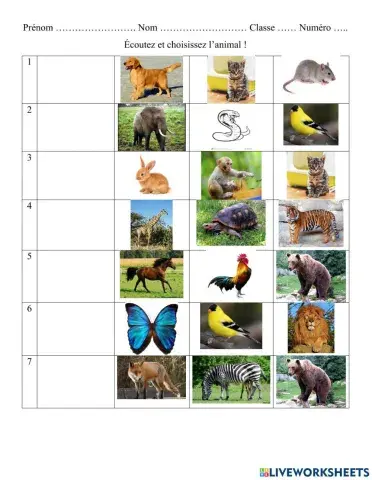 Le vocabulaire des animaux