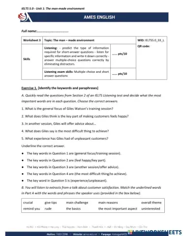 IELTS 5.0 - Unit 1 - Listening