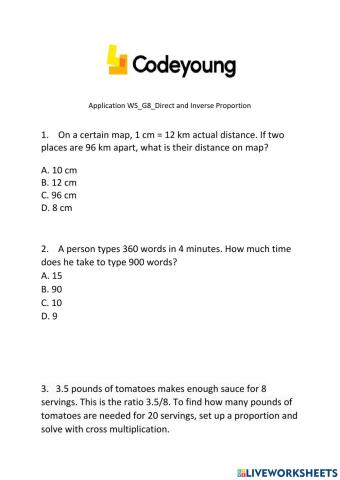 Application WS-G8-Direct and Inverse Proportion