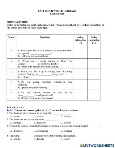 Unit 8: our world heritages