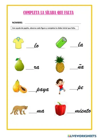 Completa sílaba inicial