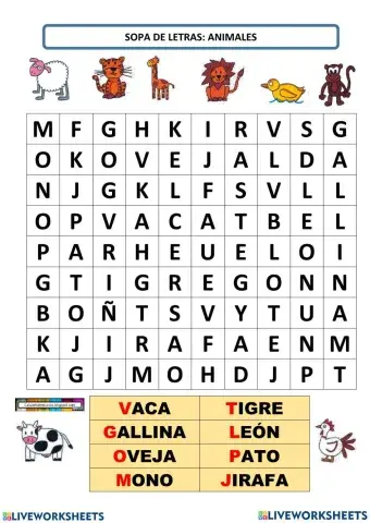 Sopa de letras animales