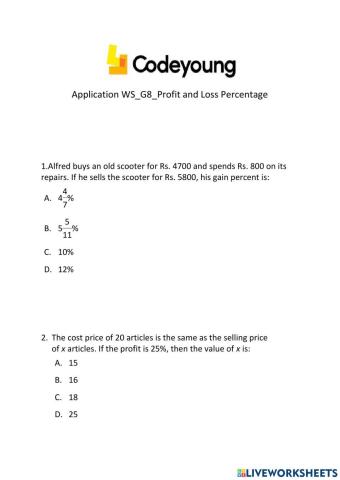 Application WS-G8-Profit and Loss Percentage