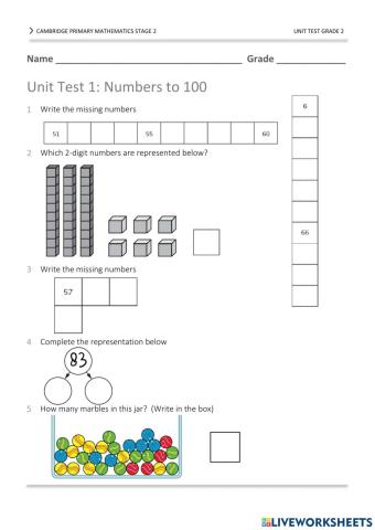 Unit test 1: Numbers to 100