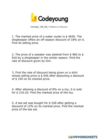 Concept- CW-G8- Problems on Discount