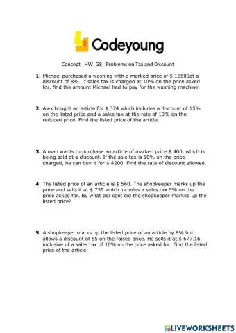 Concept- HW-G8- Problems on Tax and Discount