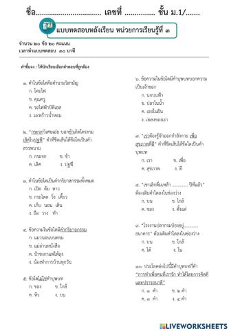 ข้อสอบทบทวน เรื่อง ชนิดของคำ