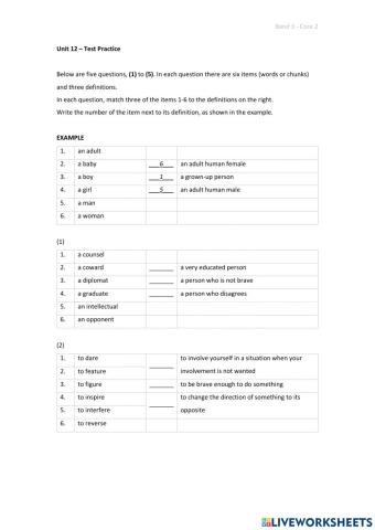 Band 3 (Core 2) - Unit 12 - Test