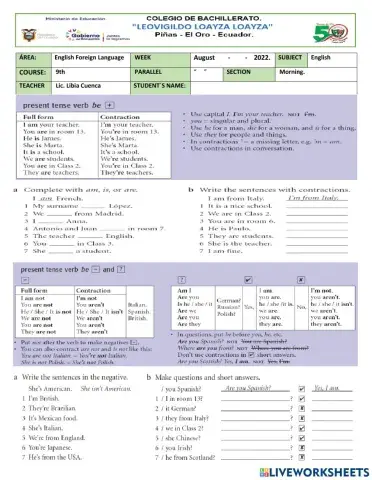 Lesson verb to be 9no