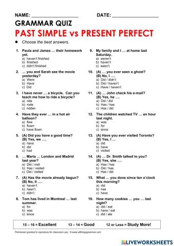 Present perfect vs past simple quiz