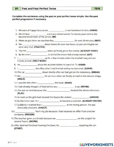 Past Simple-Past Perfect - Past Perfect Continuous