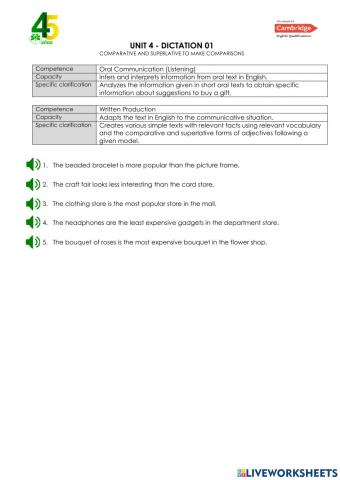 5th grade - Unit 4 - Dictation 1