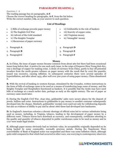 Ielts heading matching exercise 3