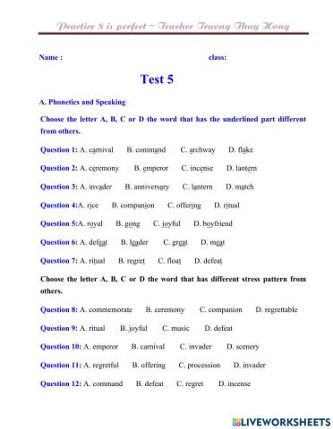 Test 5 English 8