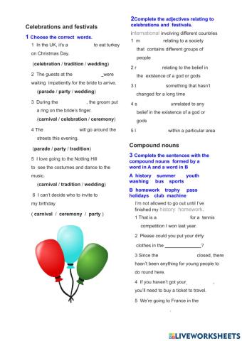 Vocabulary celebrations 1
