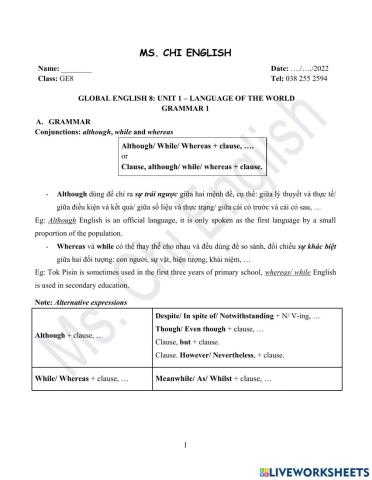 Viet teacher-S8-U1-Grammar 1